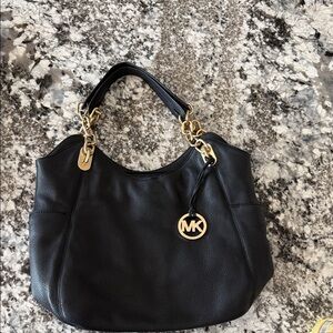 Michael Kors Black Shoulder Bag with Gold Accents